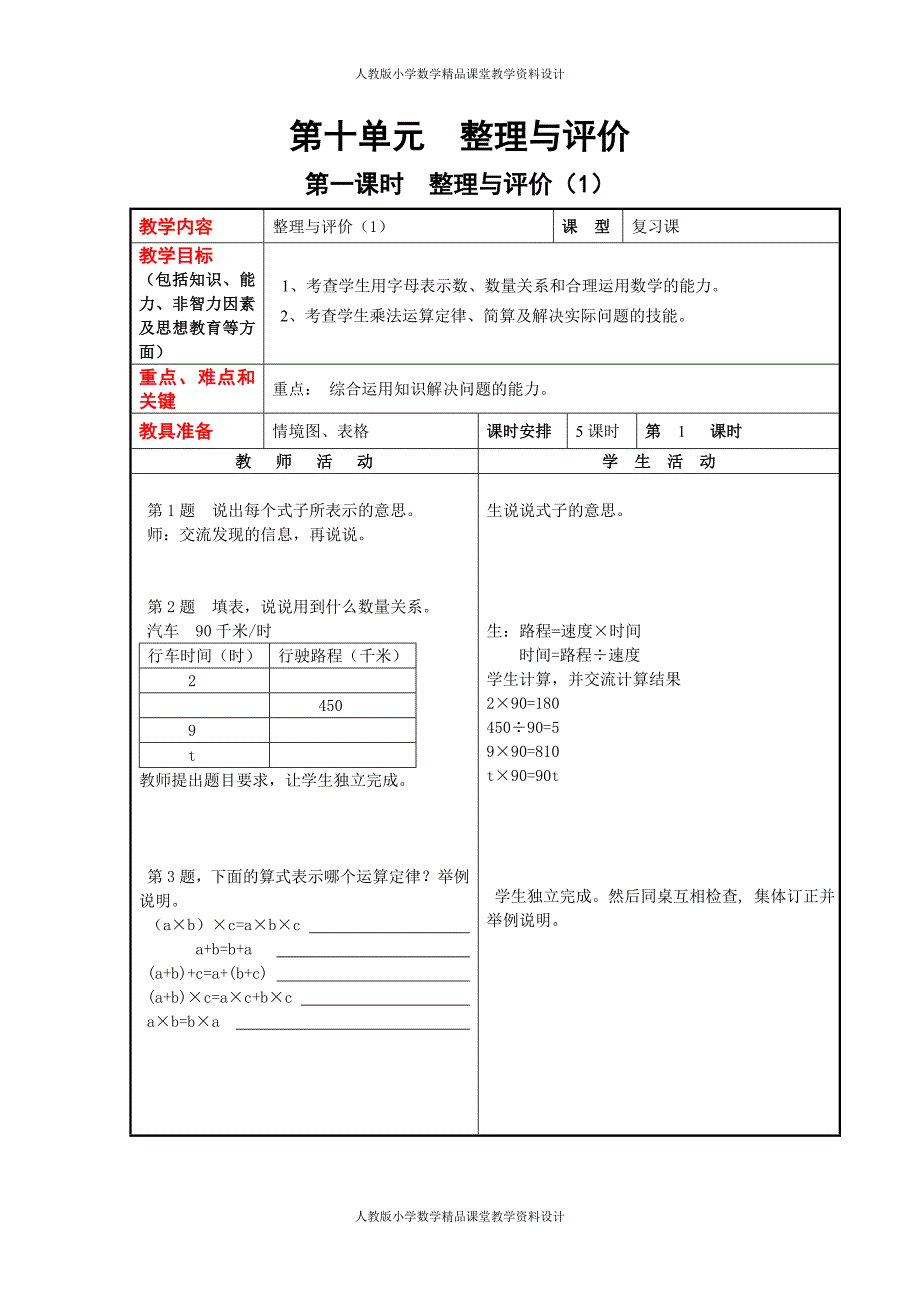 最新 精品冀教版数学四年级下册教案-第十单元整理与评价_第2页