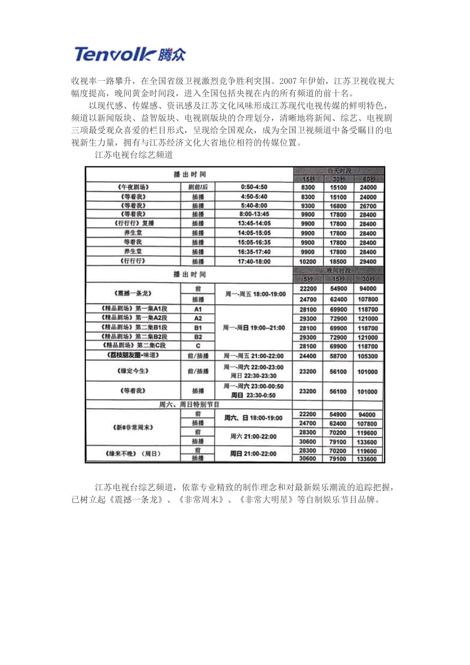 江苏卫视广告价格及江苏电视台广告价格表_第2页