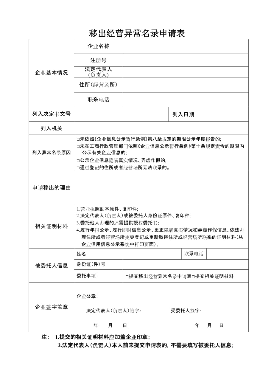 移出经营异常名录申请表_第1页