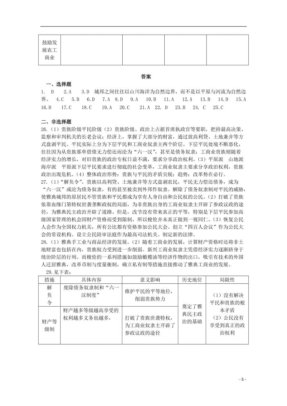 内蒙古2012届高三历史单元测试25 第一单元梭伦改革 新人教版选修1.doc_第5页