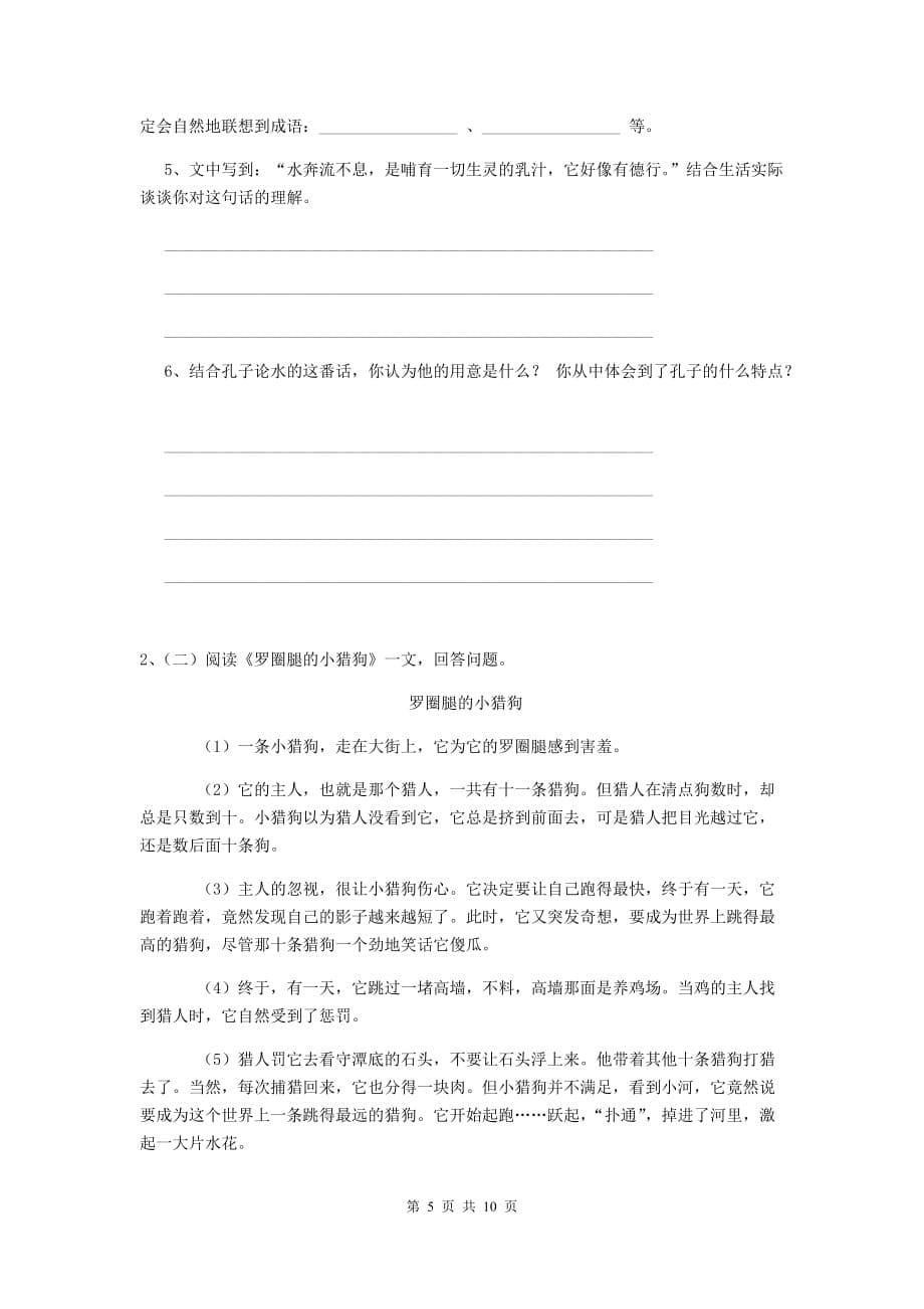 北师大版小升初语文考试试卷A卷-(含答案)_第5页