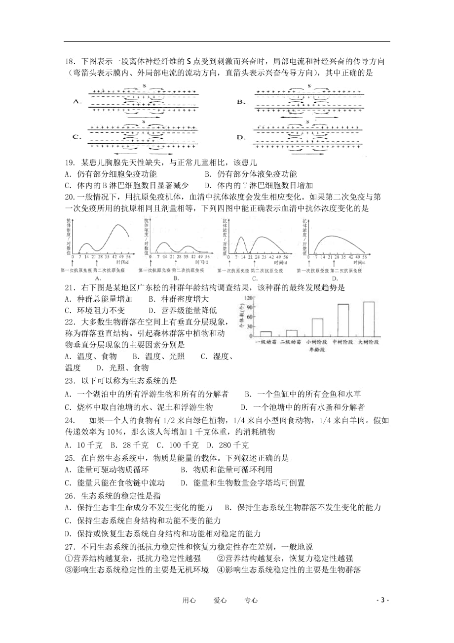 山东省济南外国语学校10-11学年高二生物入学检测【会员独享】.doc_第3页