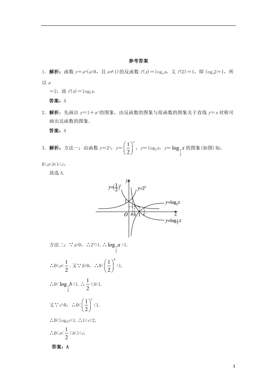 高中数学第三章基本初等函数（Ⅰ）3.2对数与对数函数3.2.3指数函数与对数函数的关系自我小测新人教B版必修1_第3页