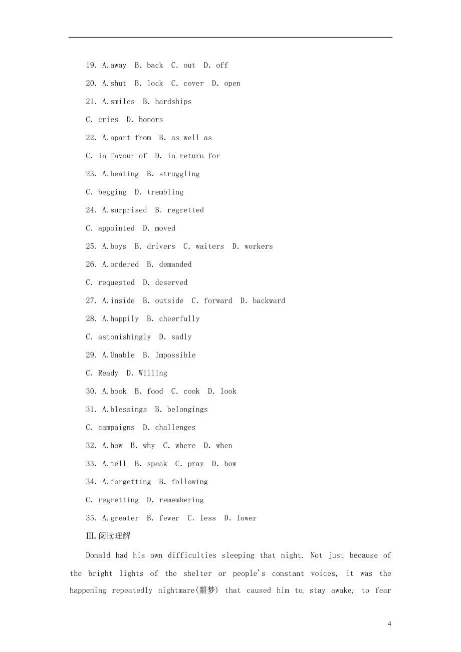 【福建专用】2014届高考英语一轮复习方案 课时作业 Unit 3 The Million Pound Bank Note 新人教版必修3.doc_第4页