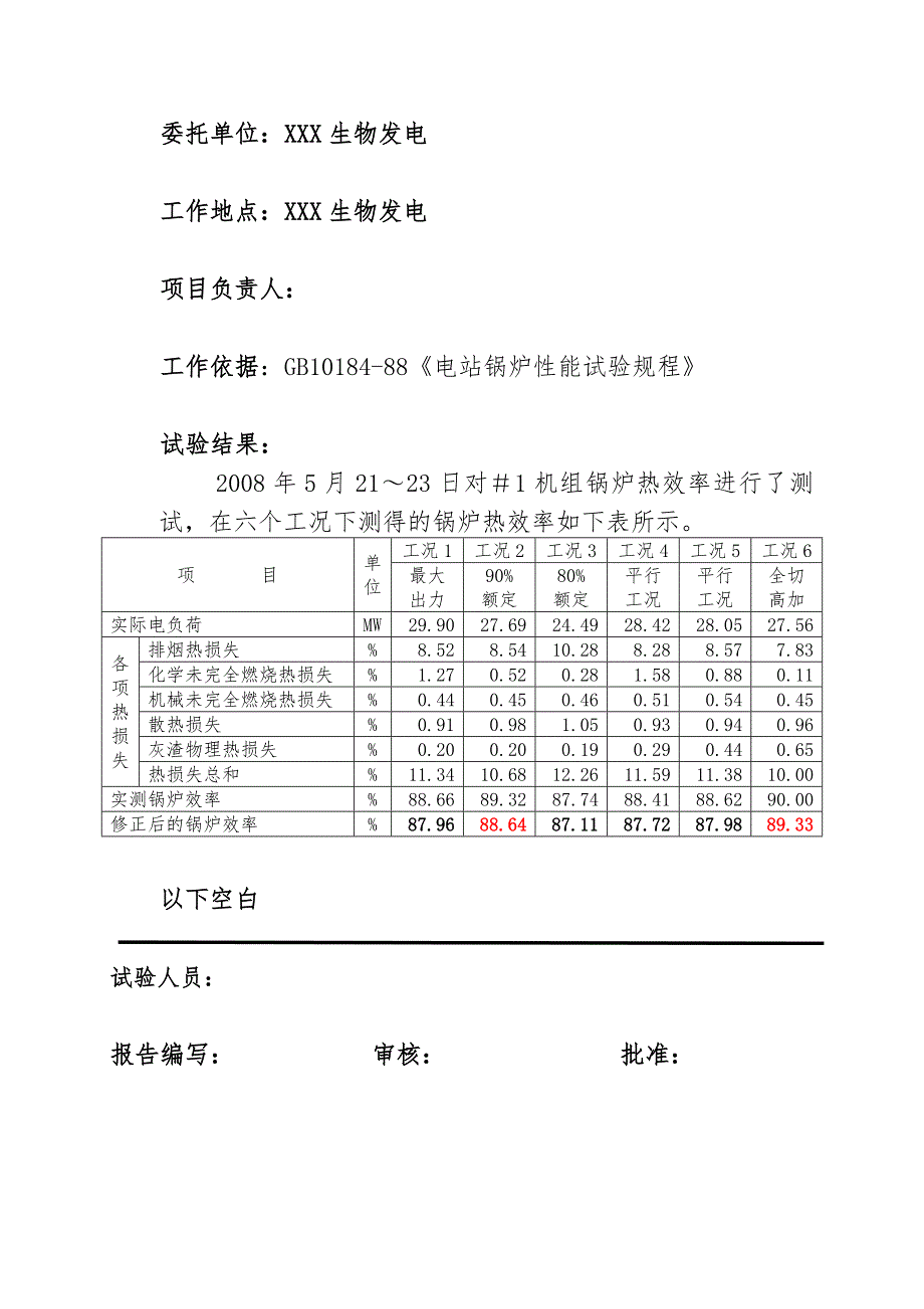 生物质锅炉30MW机组锅炉热效率试验报告_第3页