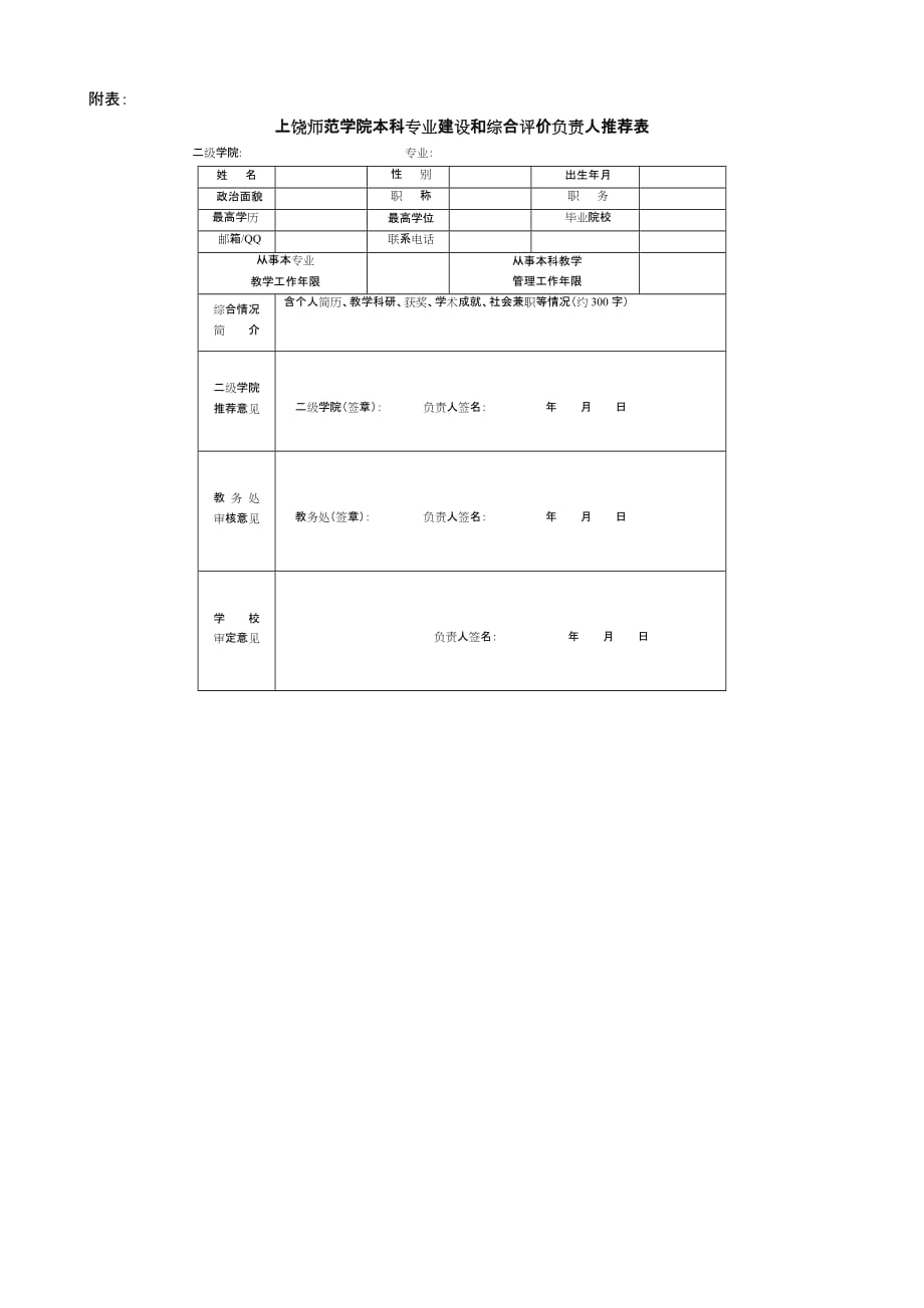 4 上饶师范学院本科专业建设和综合评价负责人制度实施办法_第3页