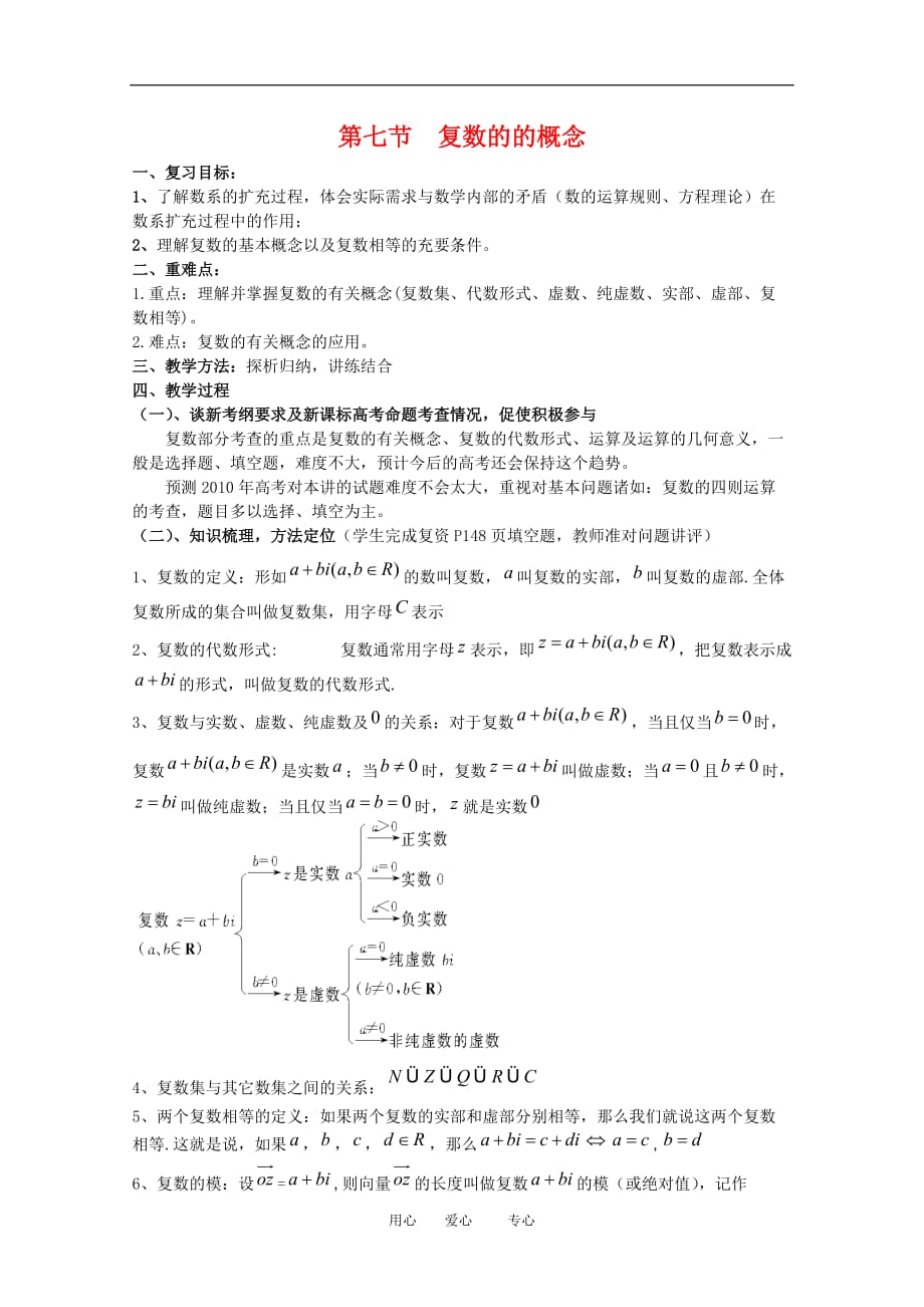 2010高三数学高考第一轮复习第十五章教案：复数的概念.doc_第1页