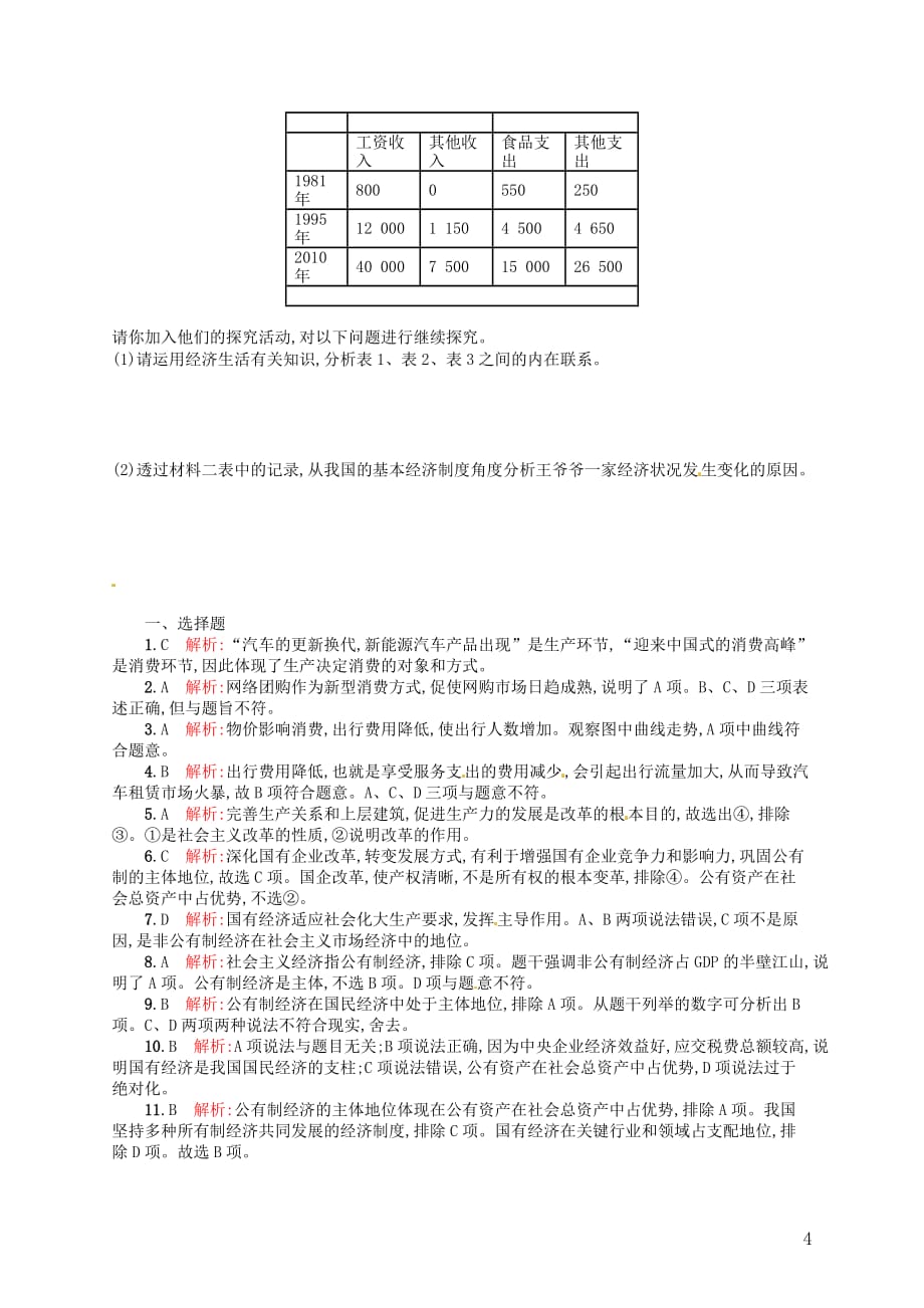 【优化设计】2014高考政治总复习（基础梳理 考点探究 误区辨析 时政拓展）第4讲 生产与经济制度课时作业 新人教版.doc_第4页