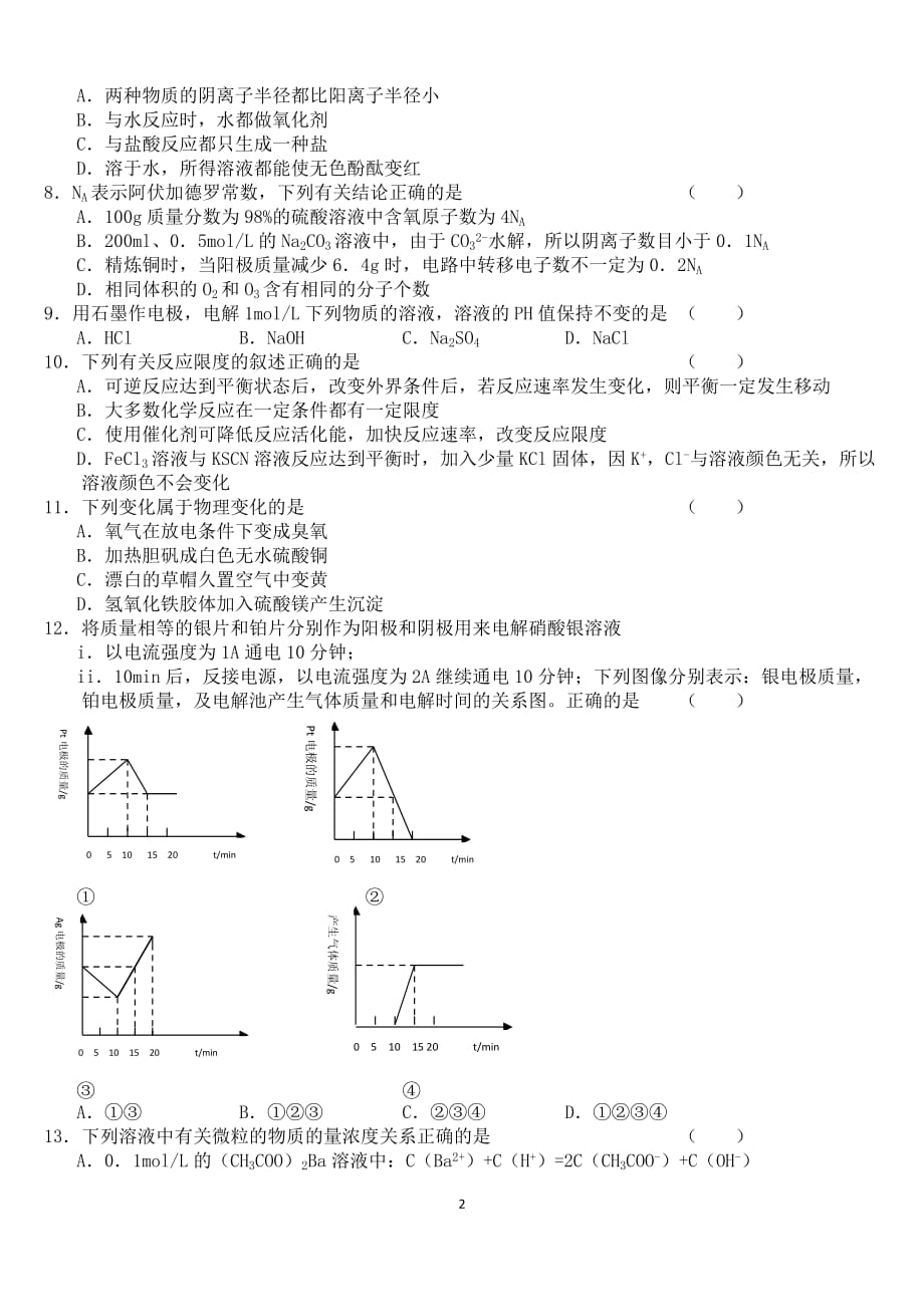 江西省南昌市2012届高三年级调研测试 化学试题_第2页