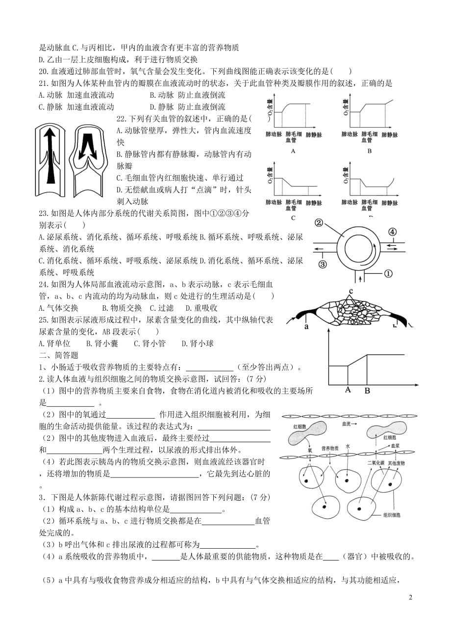 山东省滨州市英才教育培训学校2012-2013学年七年级生物下学期期末练习测试试题（一）（无答案） 新人教版.doc_第2页