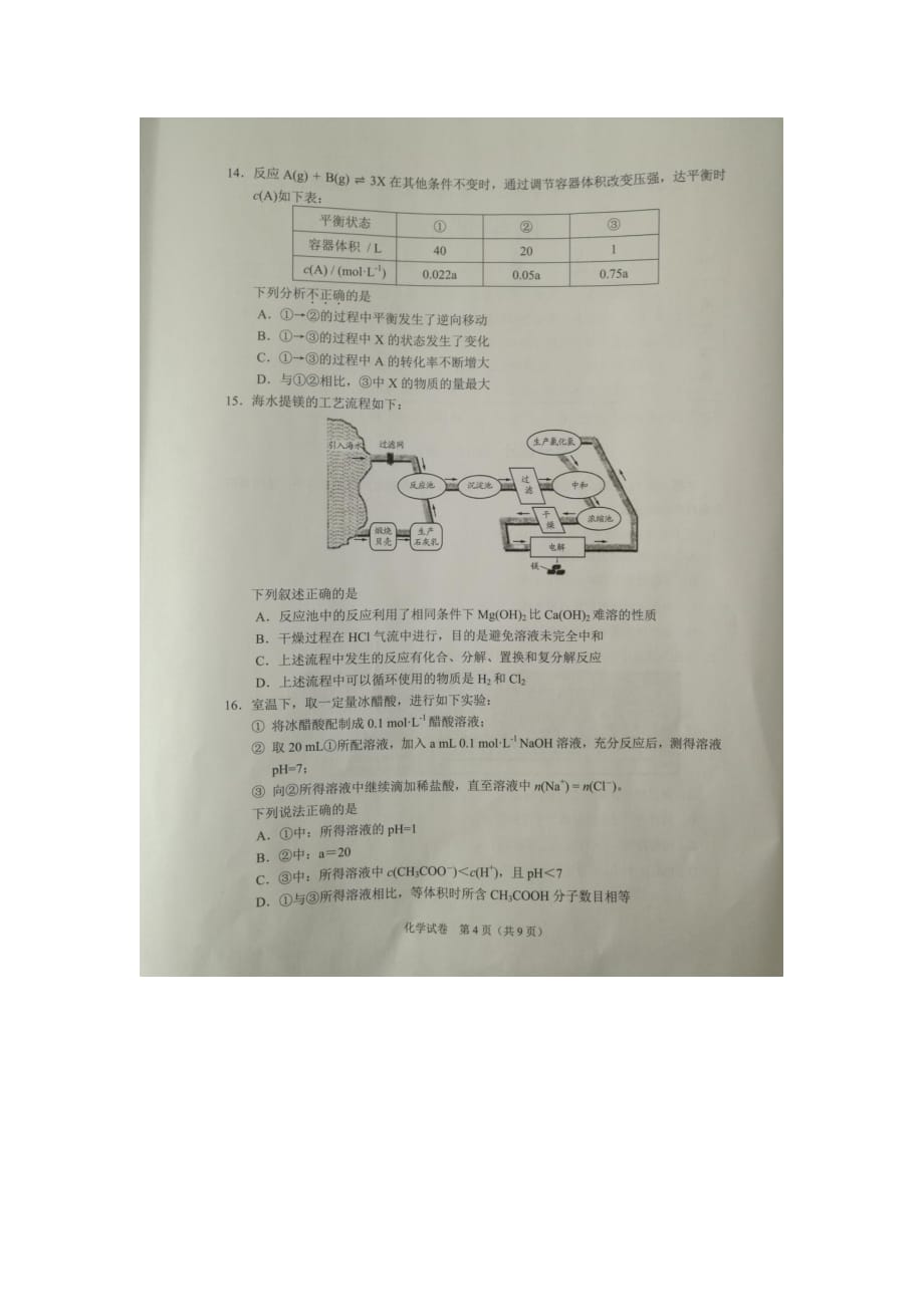 北京市2020年普通中学学业水平考试等级性考试抽样测试化学试题.pdf_第4页