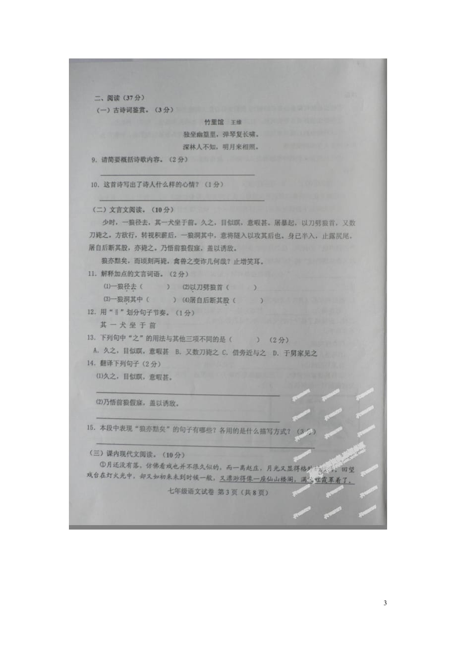 山东省邹平县礼参中学2012-2013学年七年级语文下学期期末考试试题（扫描版）.doc_第3页