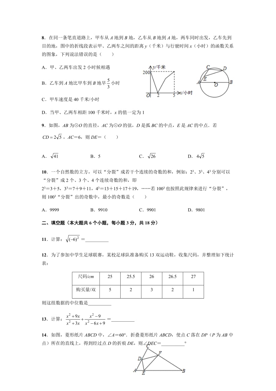 汉阳第三寄宿中学2020届（六月）模拟考试数学试卷_第2页