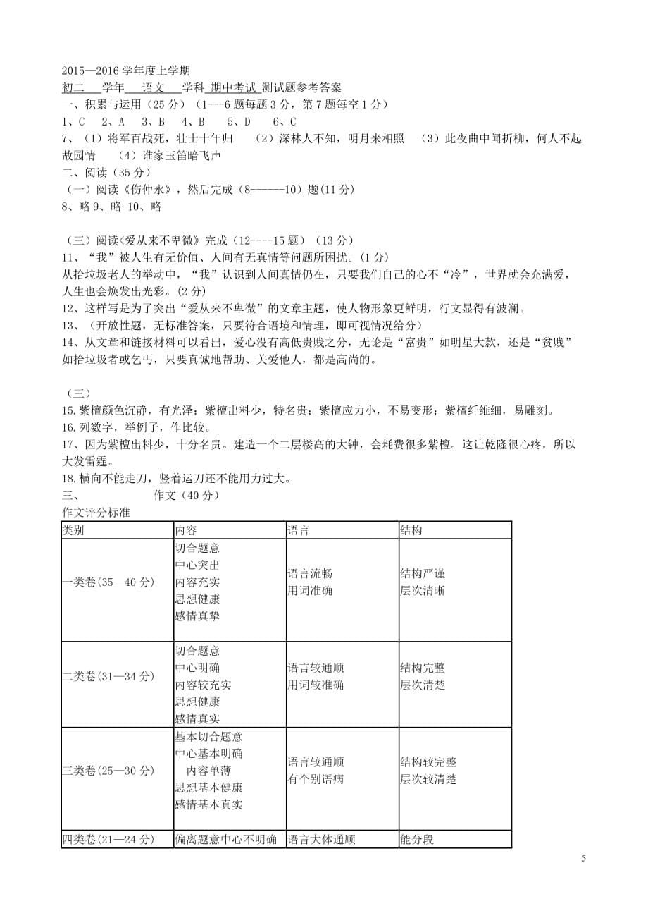 黑龙江省哈尔滨市依兰县迎兰朝鲜族乡第一中学七年级语文下学期期中试题新人教版_第5页