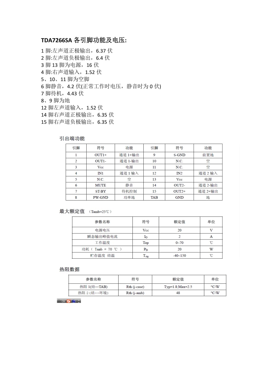 TDA7266SA各引脚功能及电压.doc_第1页