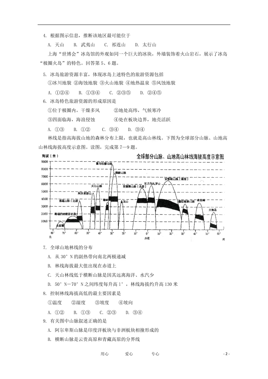 北京市师大附中2012届高三地理下学期开学检测试题.doc_第2页