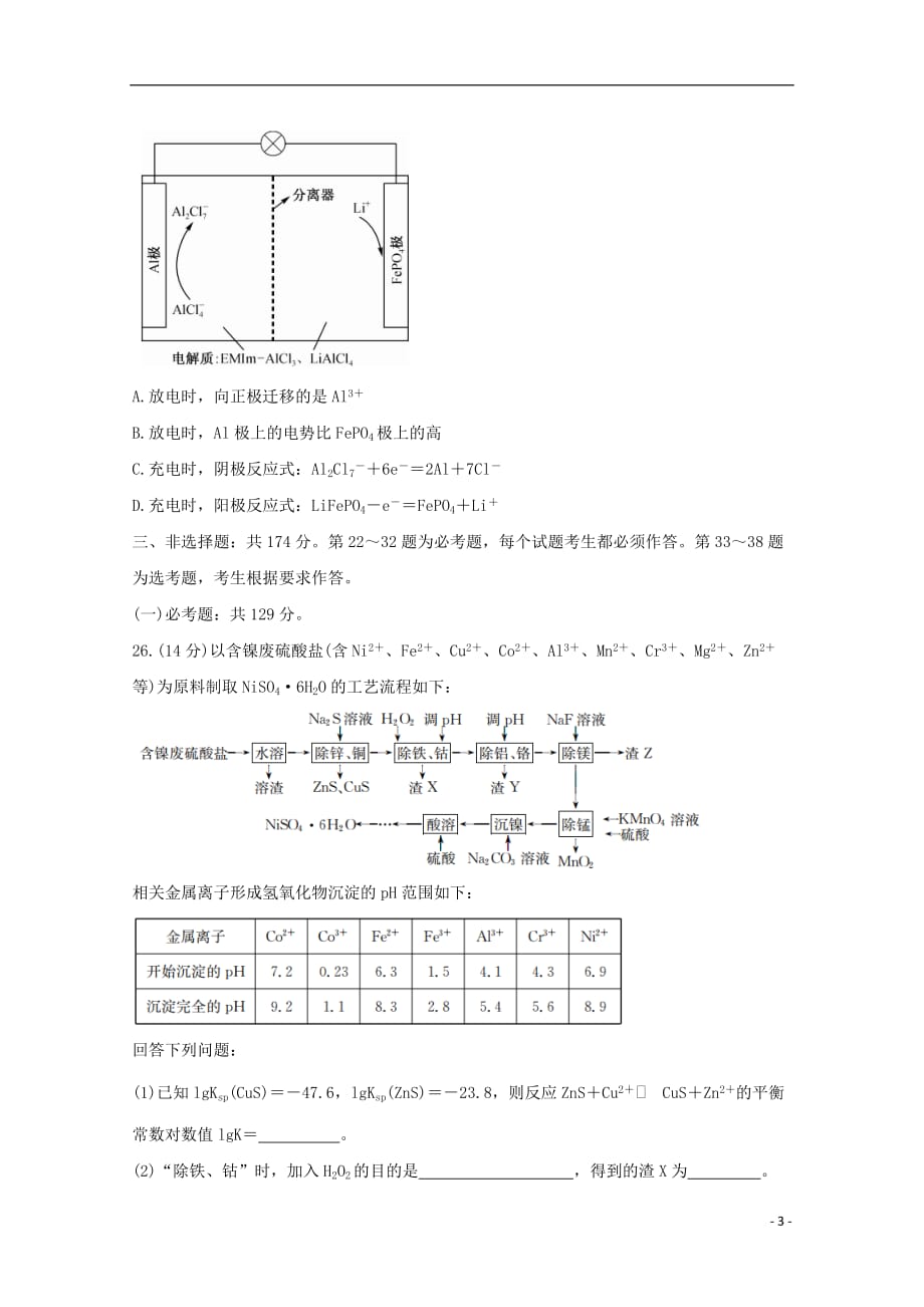 2020届高考全国卷化学质量检测试题及答案_第3页