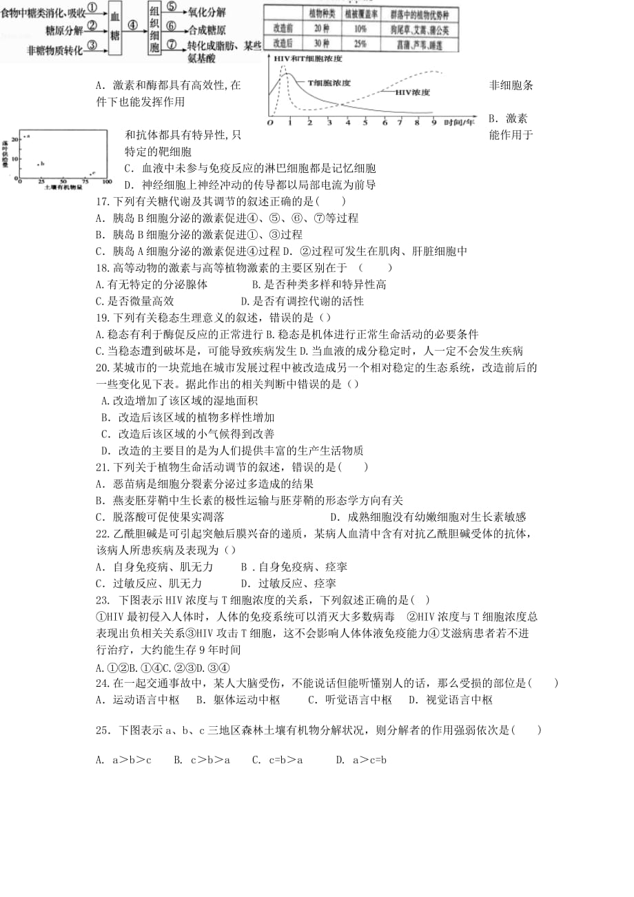 甘肃省天水市高二生物上学期期末考试试题 理_第3页