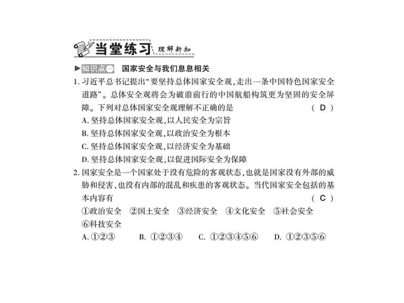 部编人教版道德与法治八年级上册第九课第一框《认识总体国家安全观》ppt练习课件_第4页