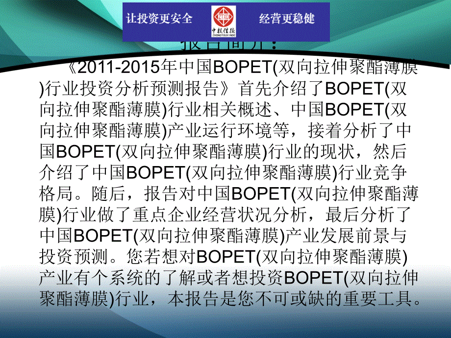 {行业分析报告}某某某年中国BOPET双向拉伸聚酯薄膜行业市场投资调研及预测分析_第2页