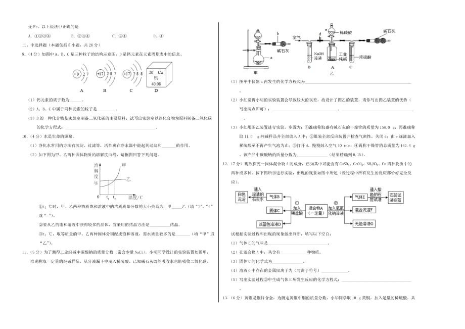 2018年湖北省武汉市武大附中九年级3月月考化学卷 .doc_第2页