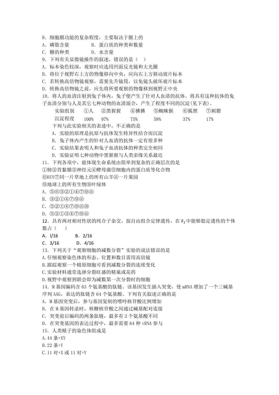 湖北省江汉高三上学期月月考试题 生物 Word版含答案_第2页