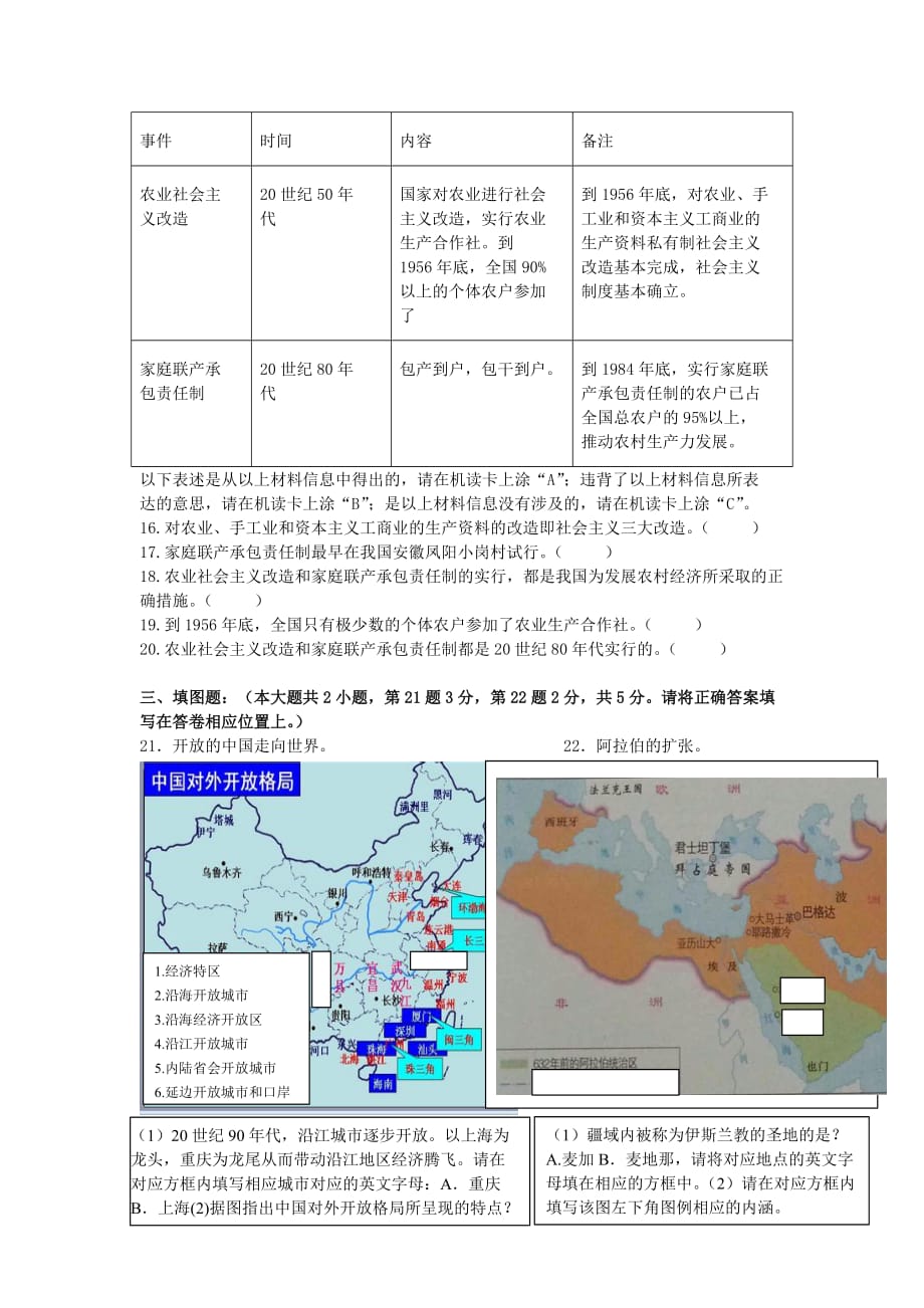 初级八年级历史下学期期末试卷_第3页