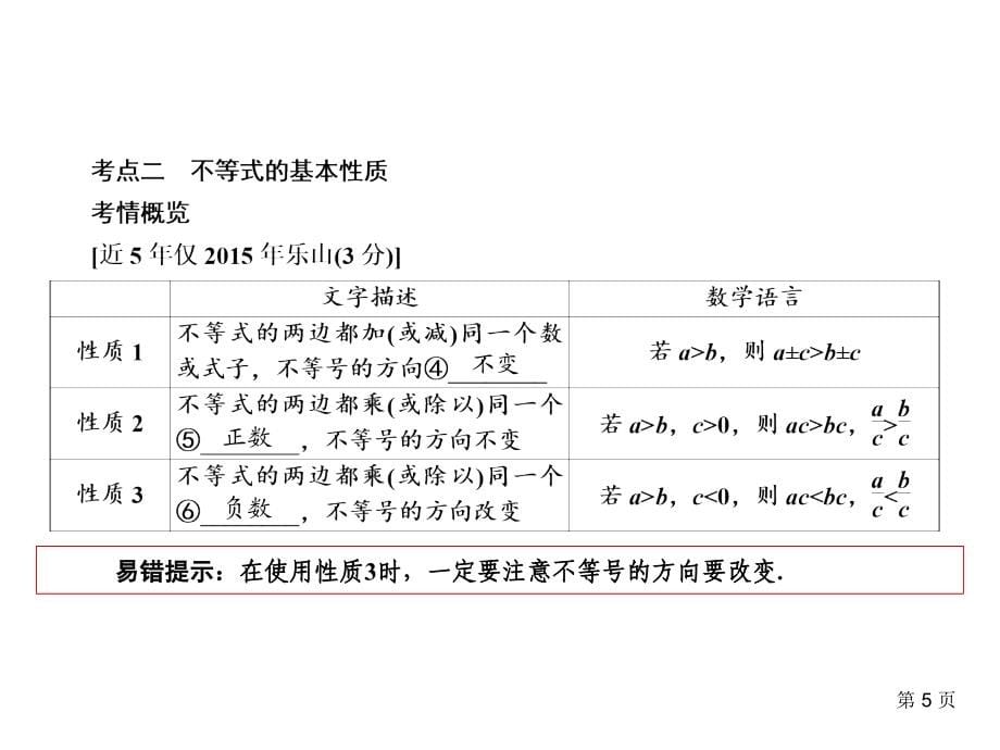 华东师大版数学中考专题复习与训练课件-第1篇 第2章 2.4一元一次不等式（组）_第5页