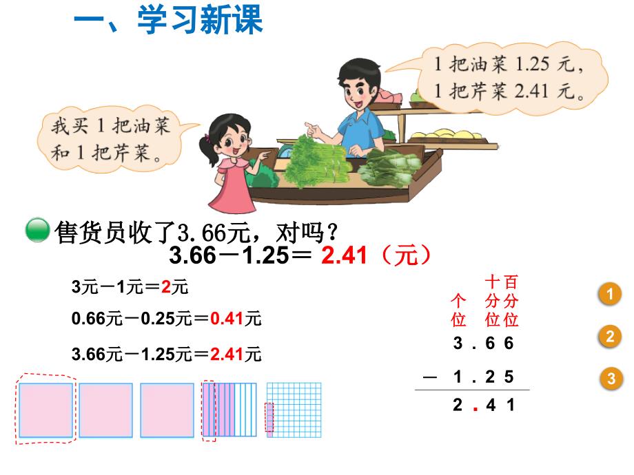 北师大版数学小学四年级下册课件-第1单元小数的意义和加减法-第5课时买 菜_第4页