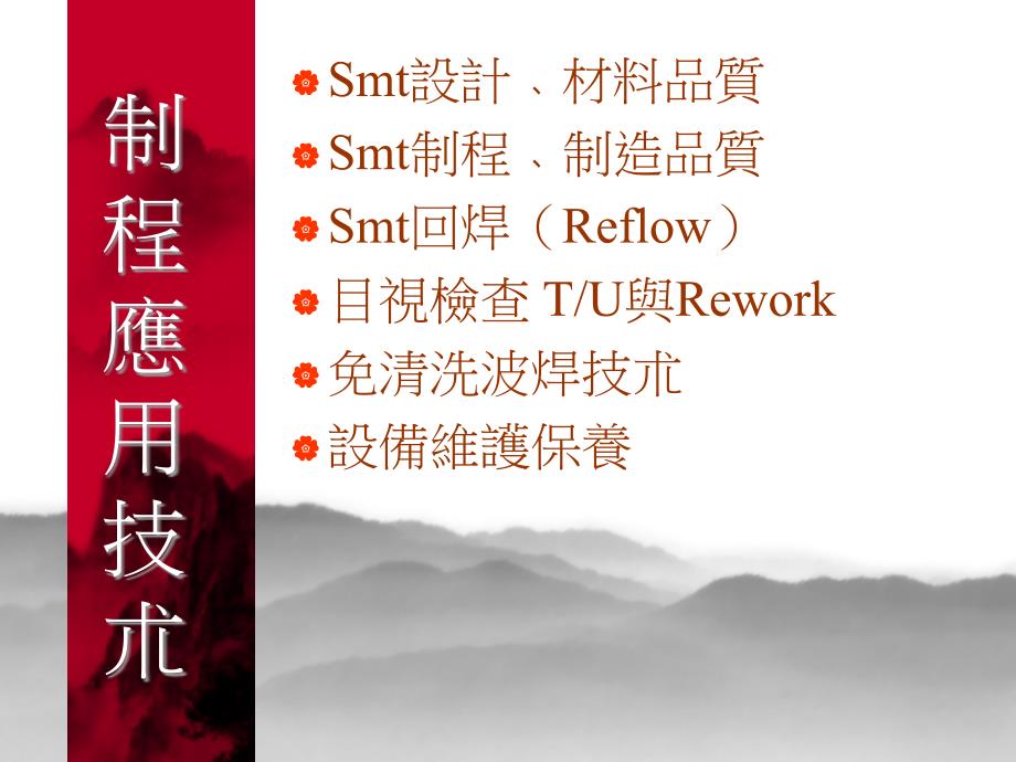 {SMT表面组装技术}SMT制程技术应用讲义_第1页