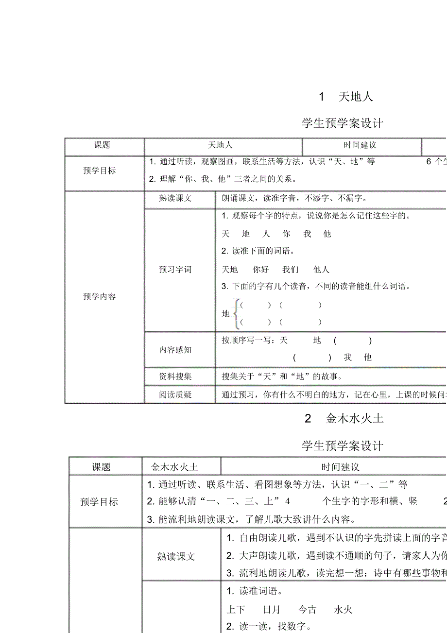 2020年最新部编版小学语文一年级上册课堂学生预习案设计(全册新教材)_第1页