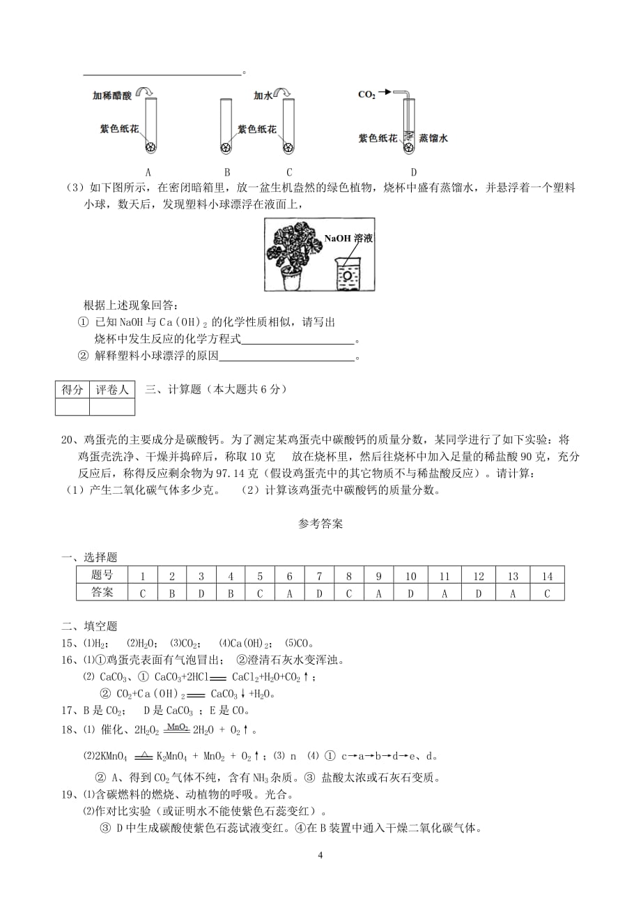 九上化学第6单元试卷（试题内容：碳与碳的化合物）.doc_第4页