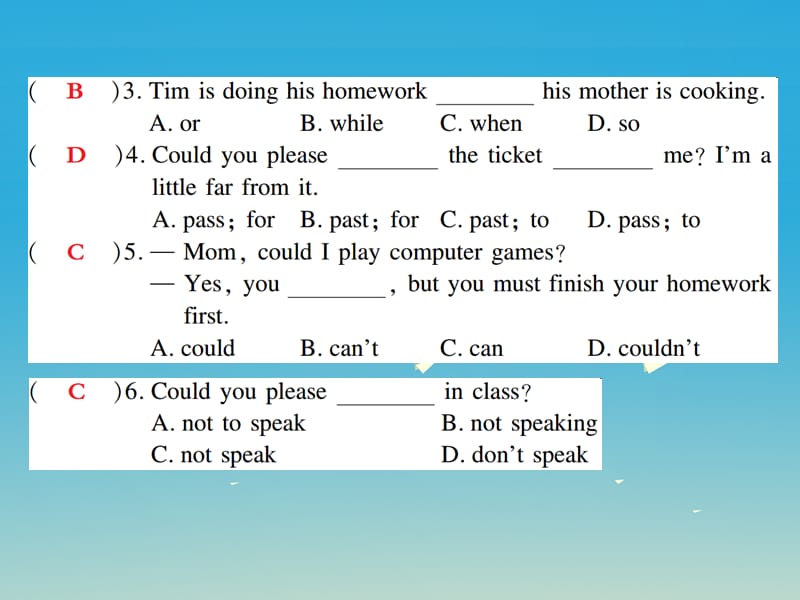 八年级英语下册Unit3Couldyoupleasecleanyourroom（第3课时）SectionA（GrammarFocus-4c）作业课件（新版）人教新目标版_第3页