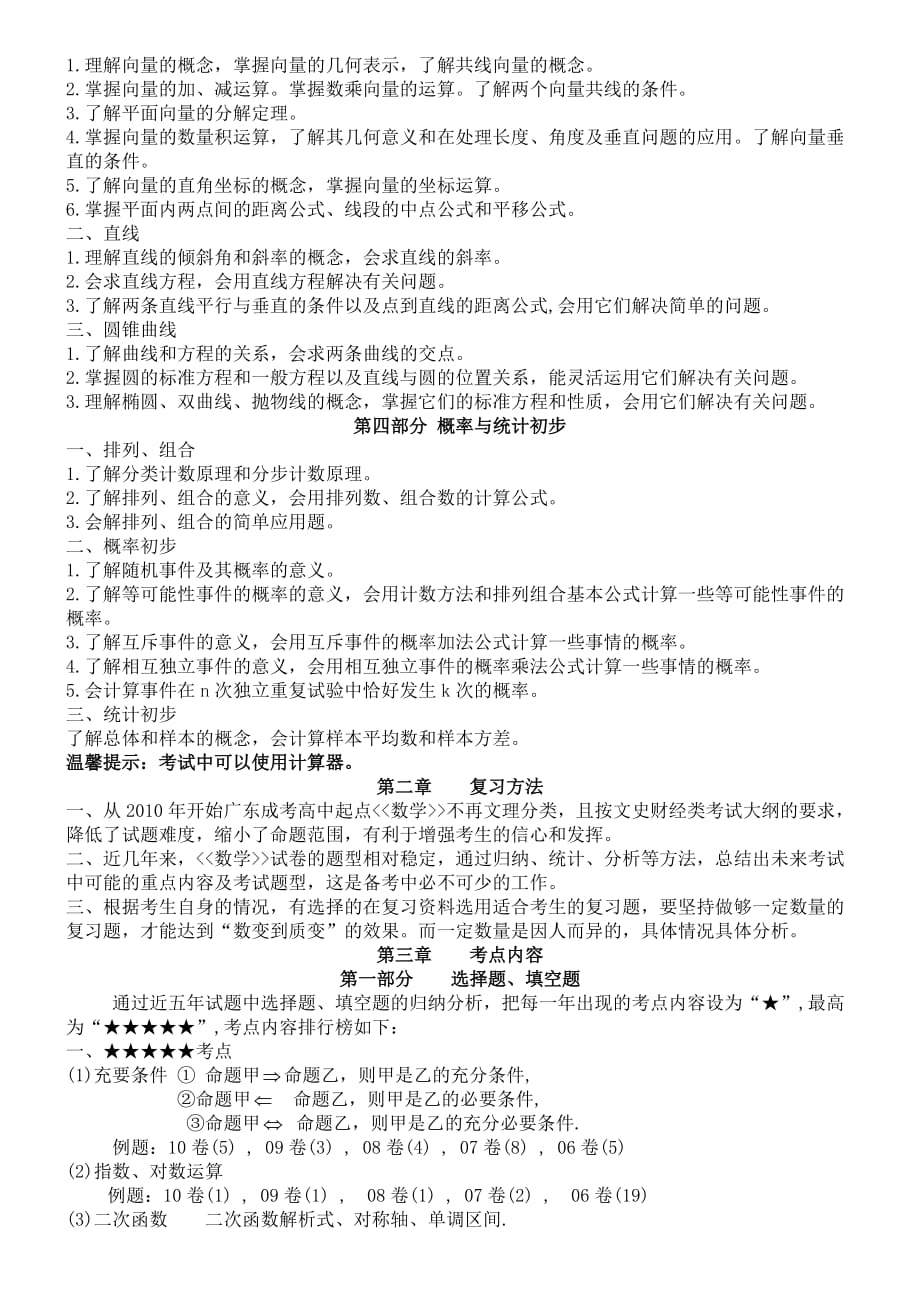 成人高考（高中起点）数学考前复习指导资料(专科数学)_第2页