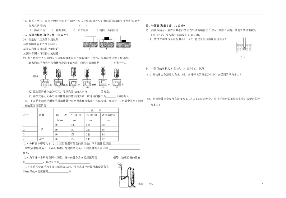 安徽省蒙城县2011-2012学年度八年级物理下学期第四次月考试卷（无答案） 粤教沪版.doc_第2页