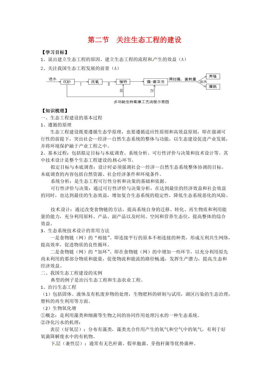 高中生物： 42 关注生态工程的建设（学案）苏教版选修3.doc_第1页