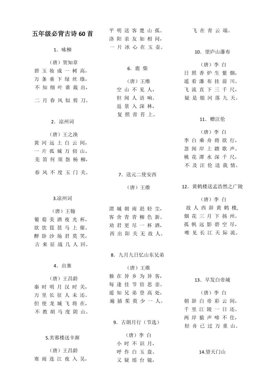 五年级必备60首古诗.doc_第1页