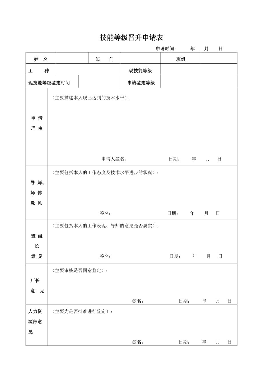 技能等级晋升申请表(大小公司适用).doc_第1页