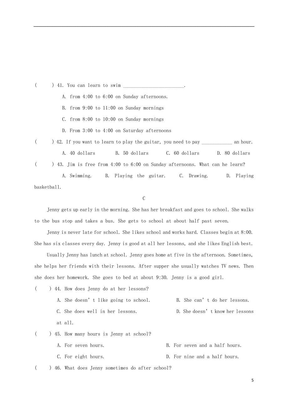 陕西省延安市七年级英语下学期期中试题（A）_第5页