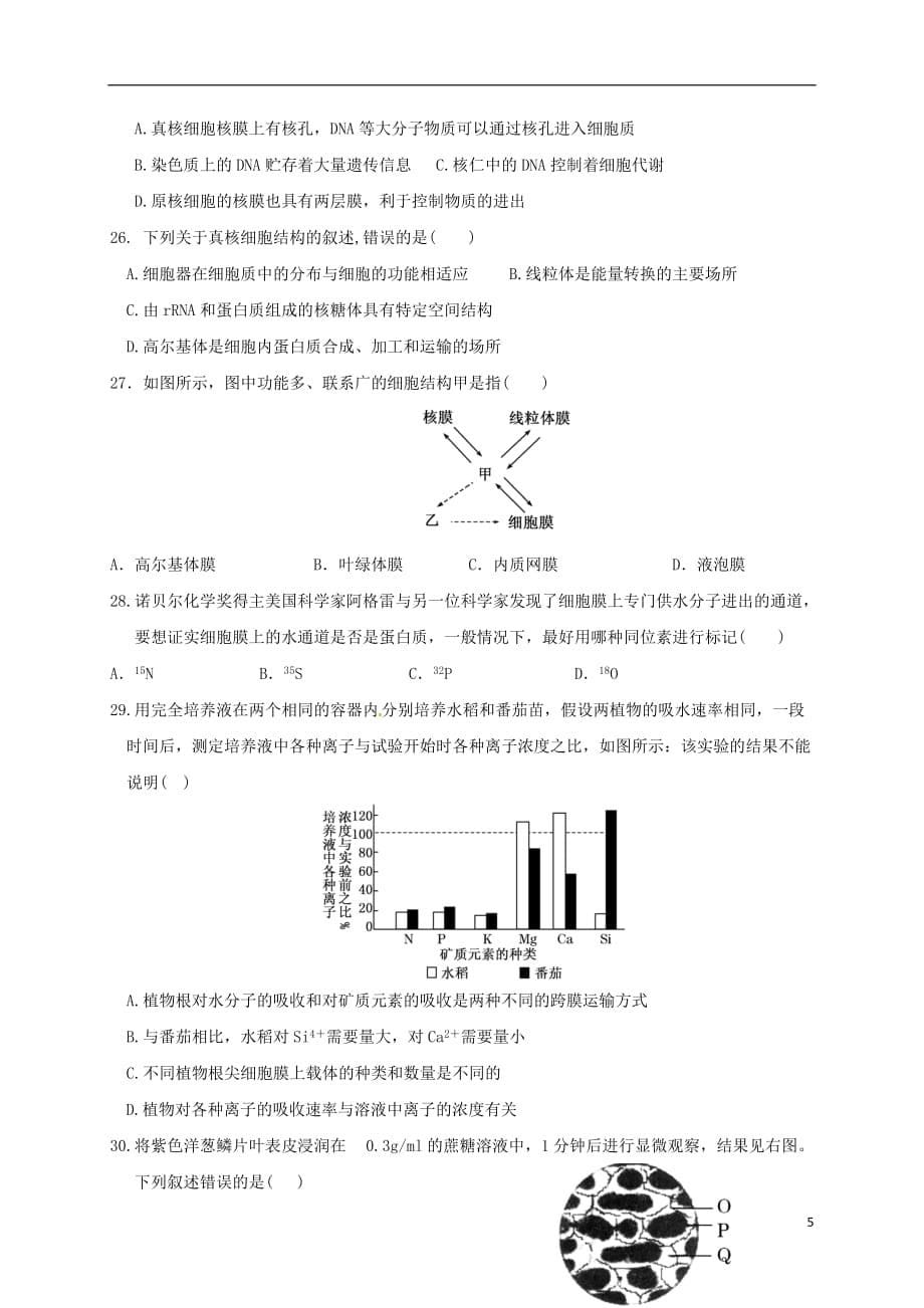 广东省普宁英才华侨中学高一生物上学期期中试题_第5页