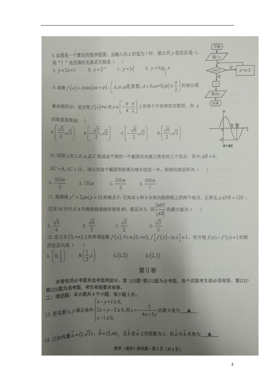 广西南宁市高三数学2月月考试题理（扫描版）_第2页