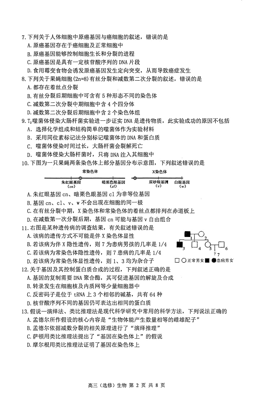 江苏省南通市通州区2020届高三第二次调研抽测 生物（PDF版含答案）_第2页