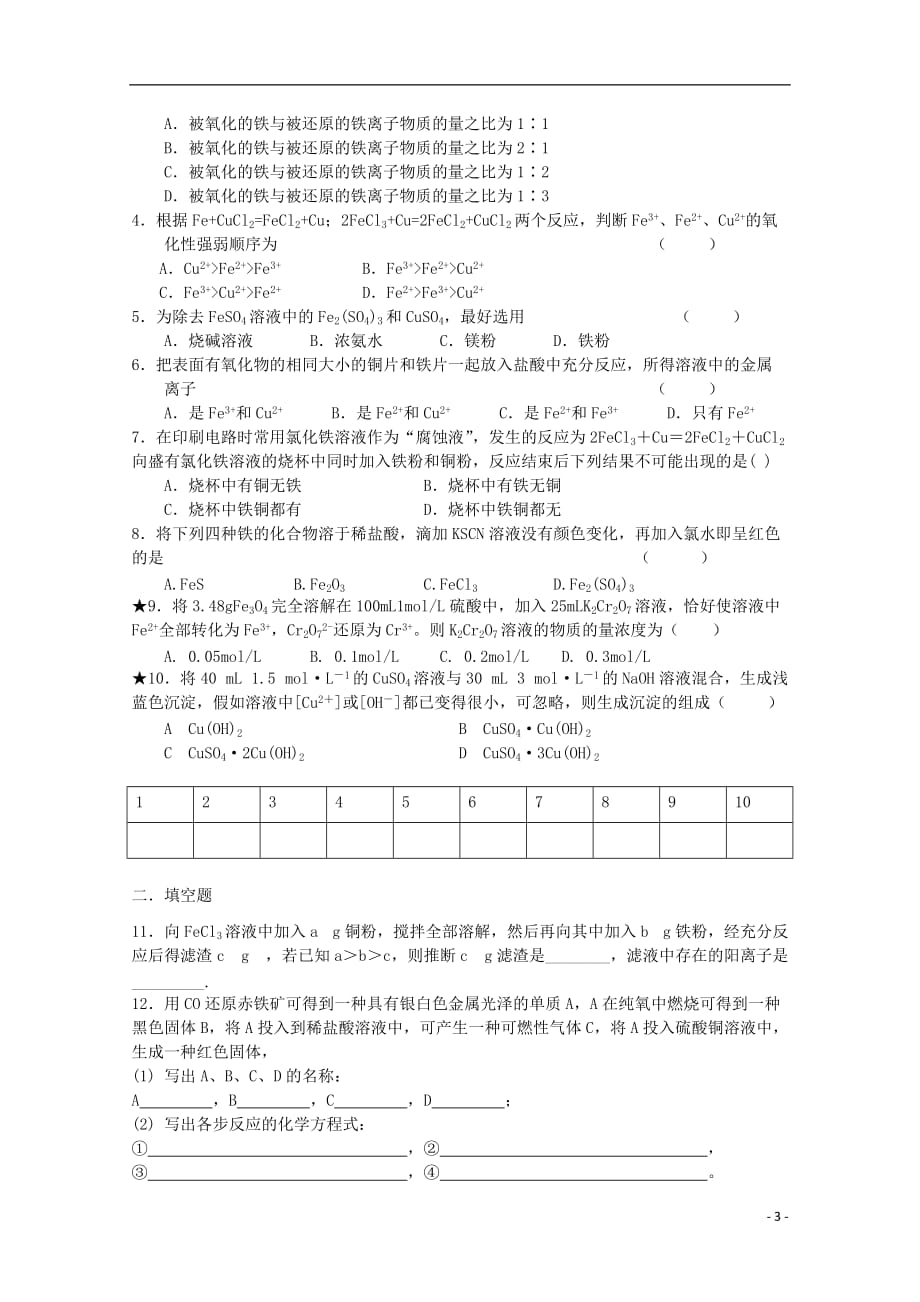 江苏宝应中学高一化学 铁、铜的化合物及性质教学案.doc_第3页