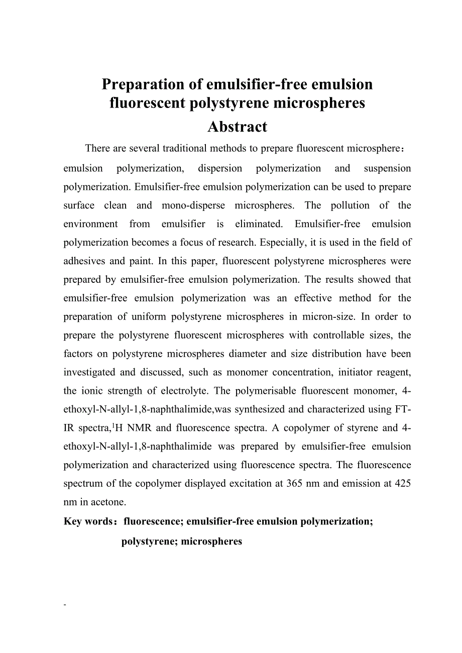 《无皂乳液法制备聚苯乙烯荧光微球》-公开DOC·毕业论文_第2页