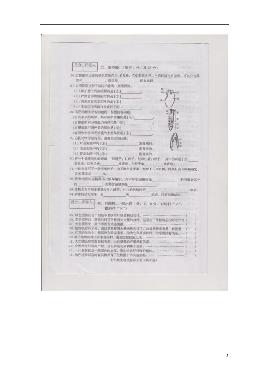 广西北流市新圩镇2012-2013学年七年级生物上学期期末考试试题（扫描版） 新人教版.doc_第3页