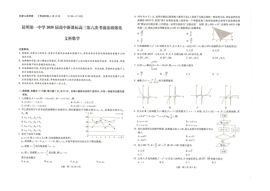 云南省2020届高三第六次考前基础强化 数学（文）（PDF版）_第1页