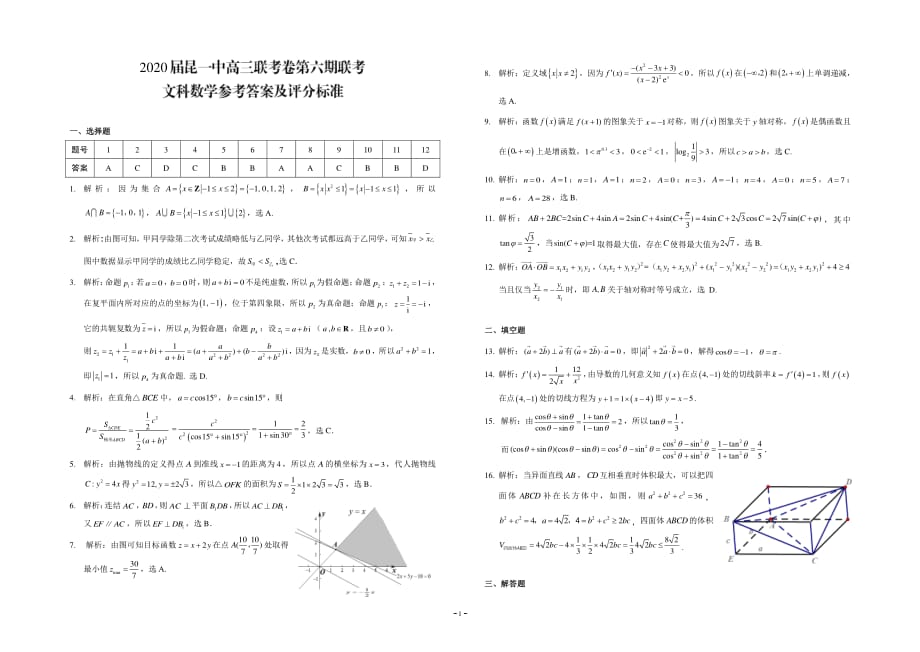 云南省2020届高三第六次考前基础强化 数学（文）（PDF版）_第3页