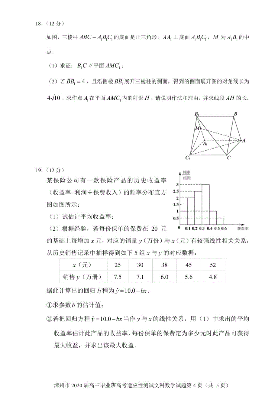 福建省漳州市2020届高三2月（线上）适应性测试 数学（文）（扫描版）_第4页