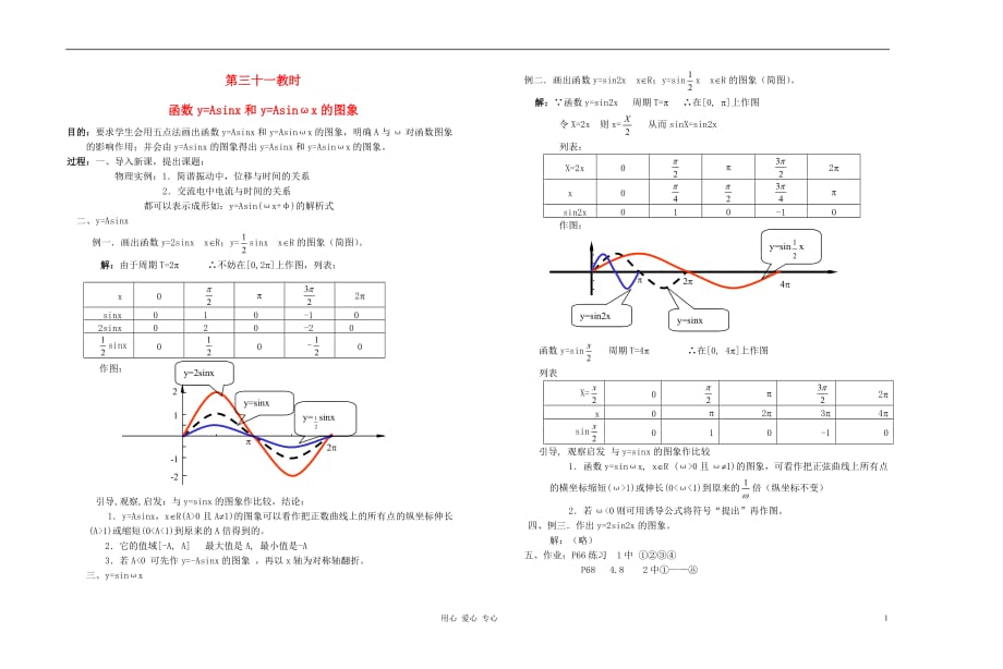 高中数学 第四章第31课时函数y=Asinx和y=Asinωx的图象教师专用教案 新人教A版.doc_第1页