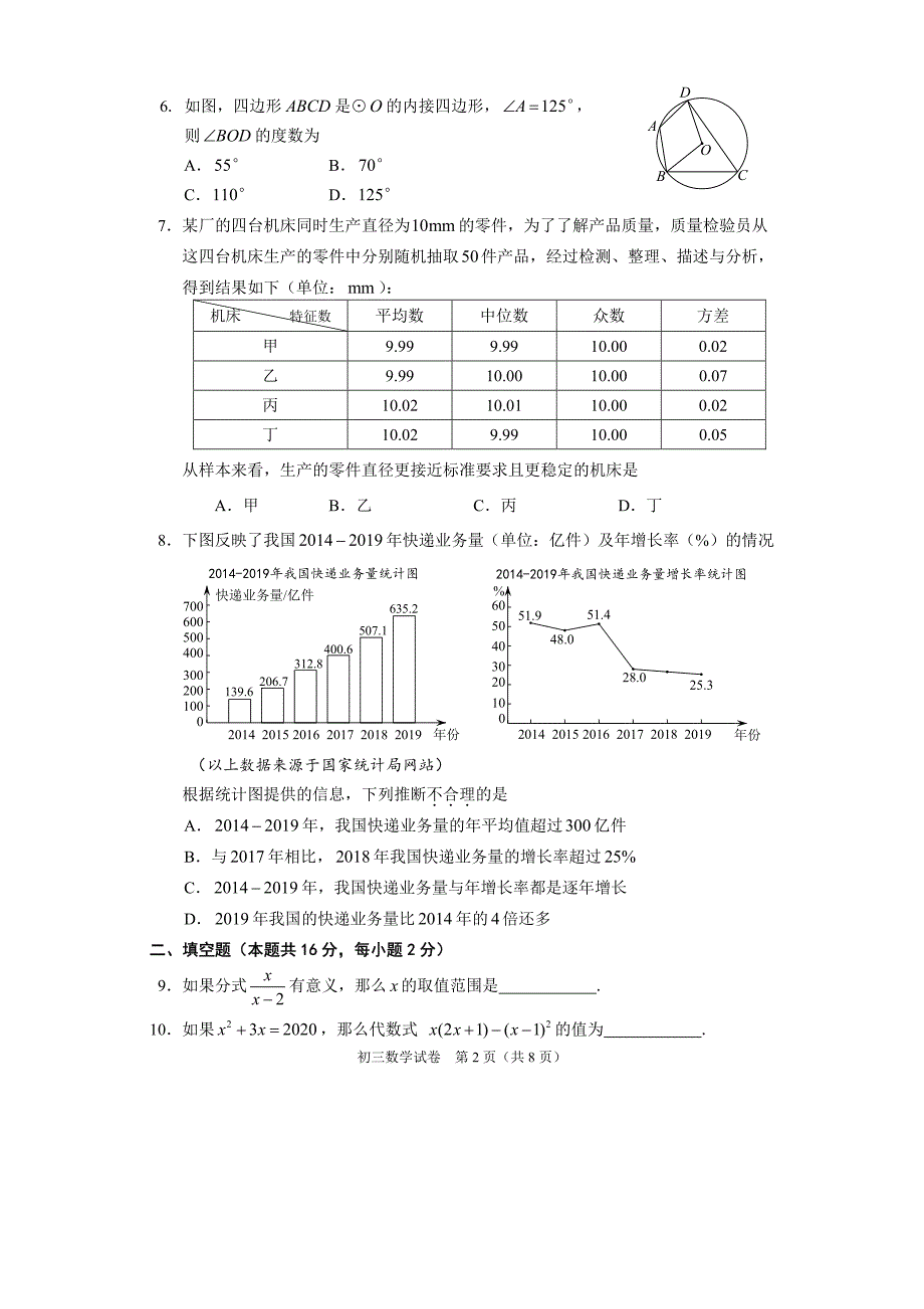 202006试题：石景山初三数学二模试卷.pdf_第2页